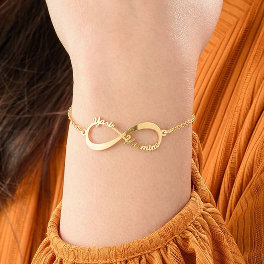 The Eternal Bond: Custom Infinity Couple Name Bracelet in 22K Gold & 925 Silver Plating