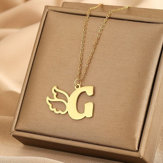 Wings of Identity: Customized Initial Pendant in Pure Brass with 22K Gold & 925 Silver Finish