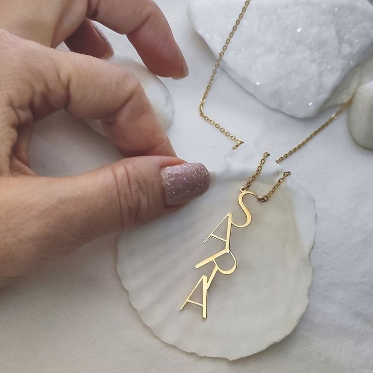 The Vertigo Moniker: Bespoke Vertical Name Pendant in 22K Gold & 925 Silver