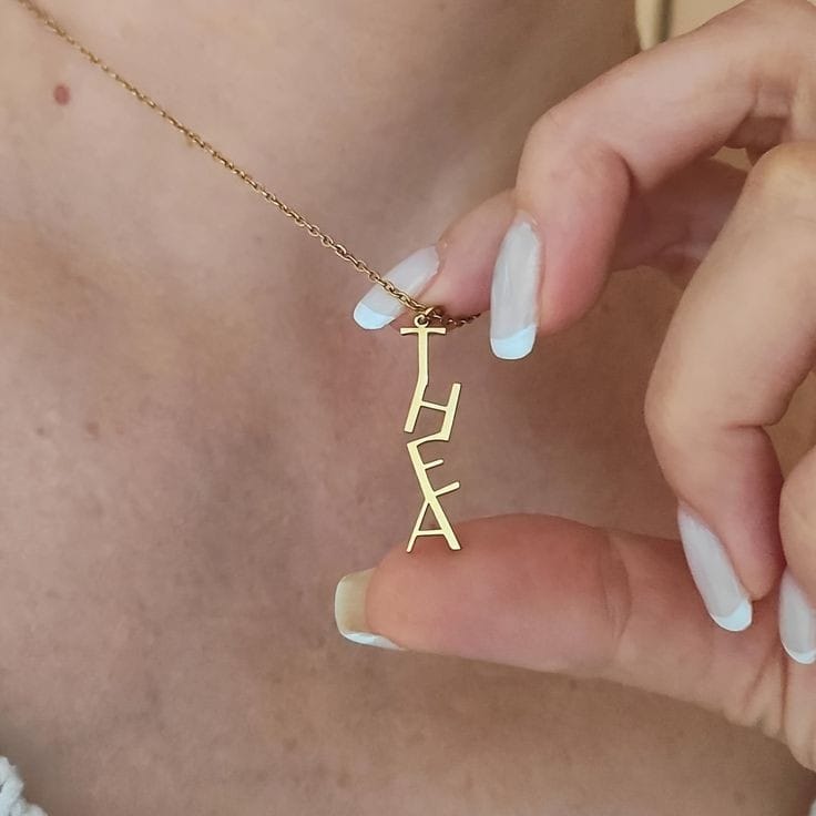The Vertigo Moniker: Bespoke Vertical Name Pendant in 22K Gold & 925 Silver