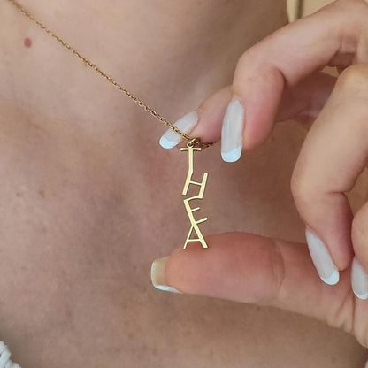 The Vertigo Moniker: Bespoke Vertical Name Pendant in 22K Gold & 925 Silver