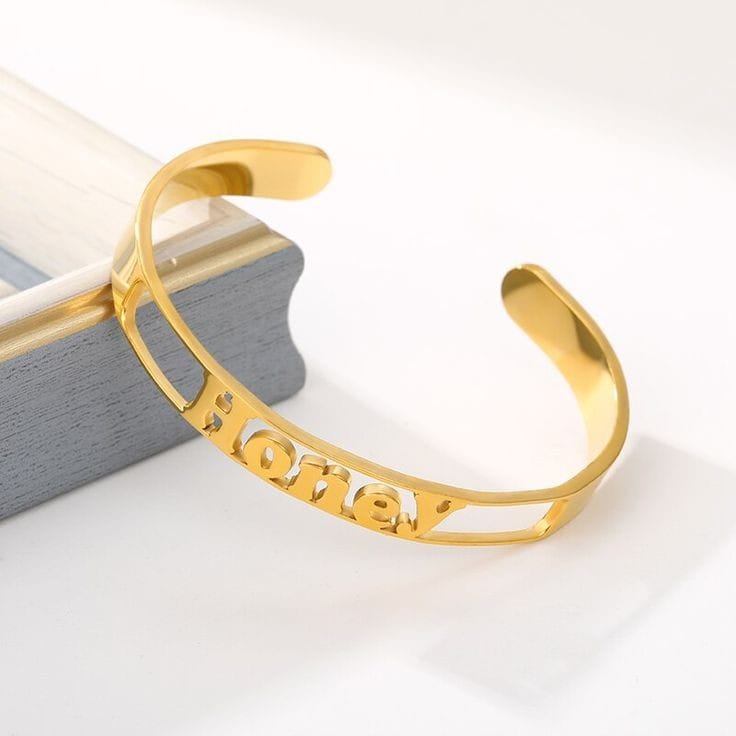 The Titan Moniker: Bold Font Customized Name Bangle in 22K Gold & 925 Silver Plating