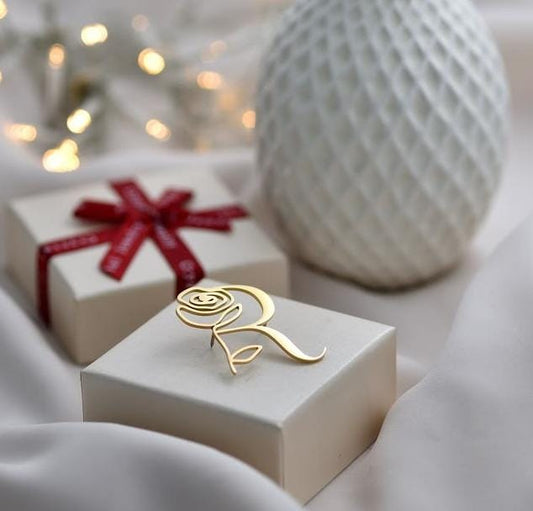 Customised Single Letter Rose Cutting Brooch – 22 Carat Gold Plated & 925 Silver Plated