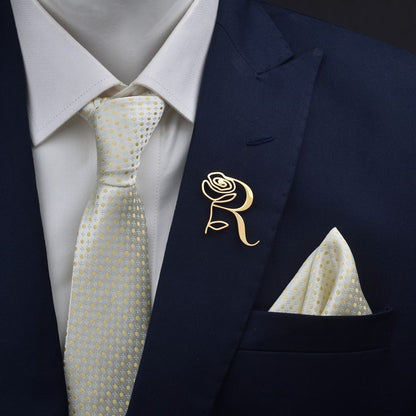 Customised Single Letter Rose Cutting Brooch – 22 Carat Gold Plated & 925 Silver Plated