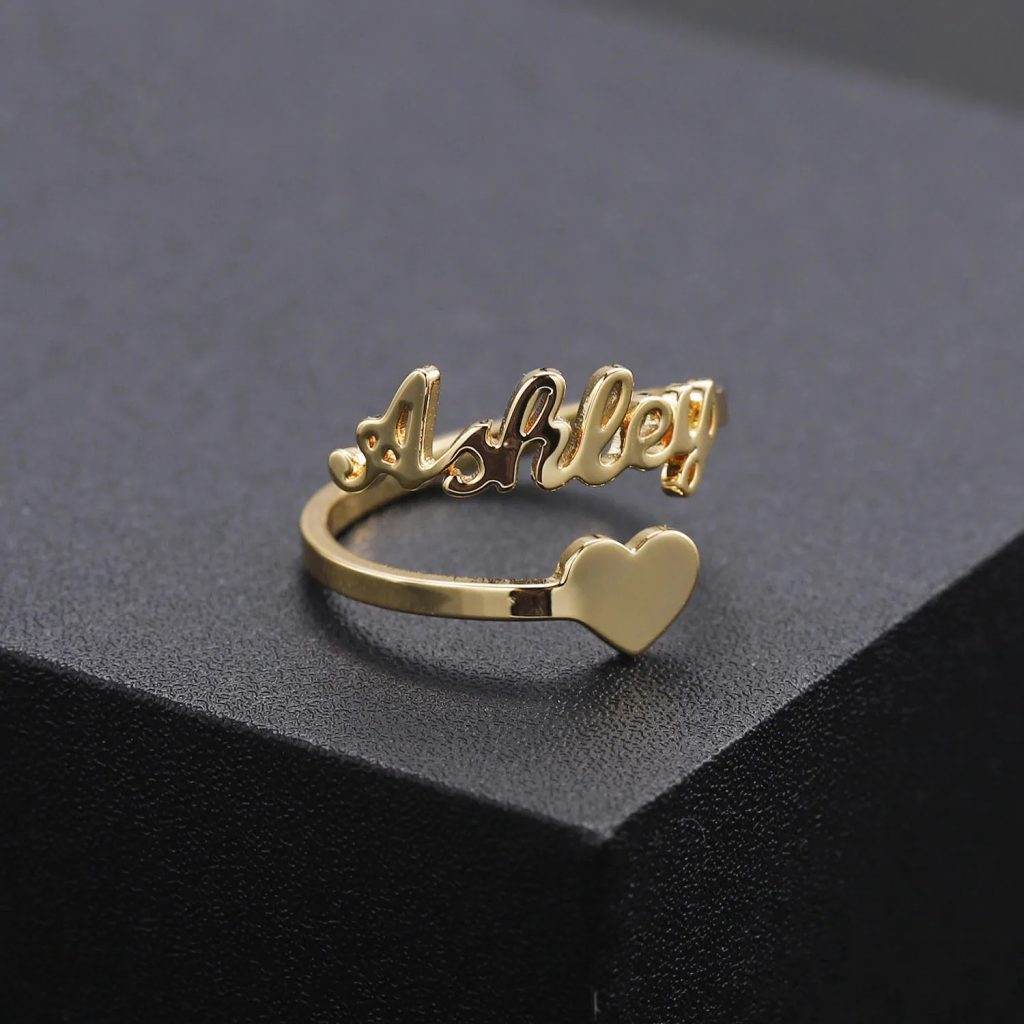 Adjustable Heart Name Ring