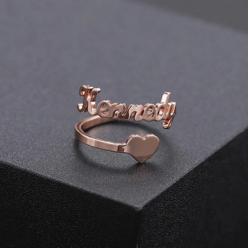 Adjustable Heart Name Ring