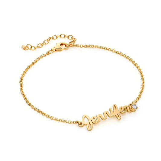 Cursive font Name Bracelet With Diamond