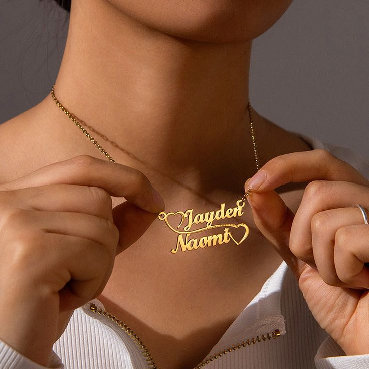 : Custom Dual Name Heart Pendant Chain Necklace | High Quality 22K Gold & 925 Sterling Silver