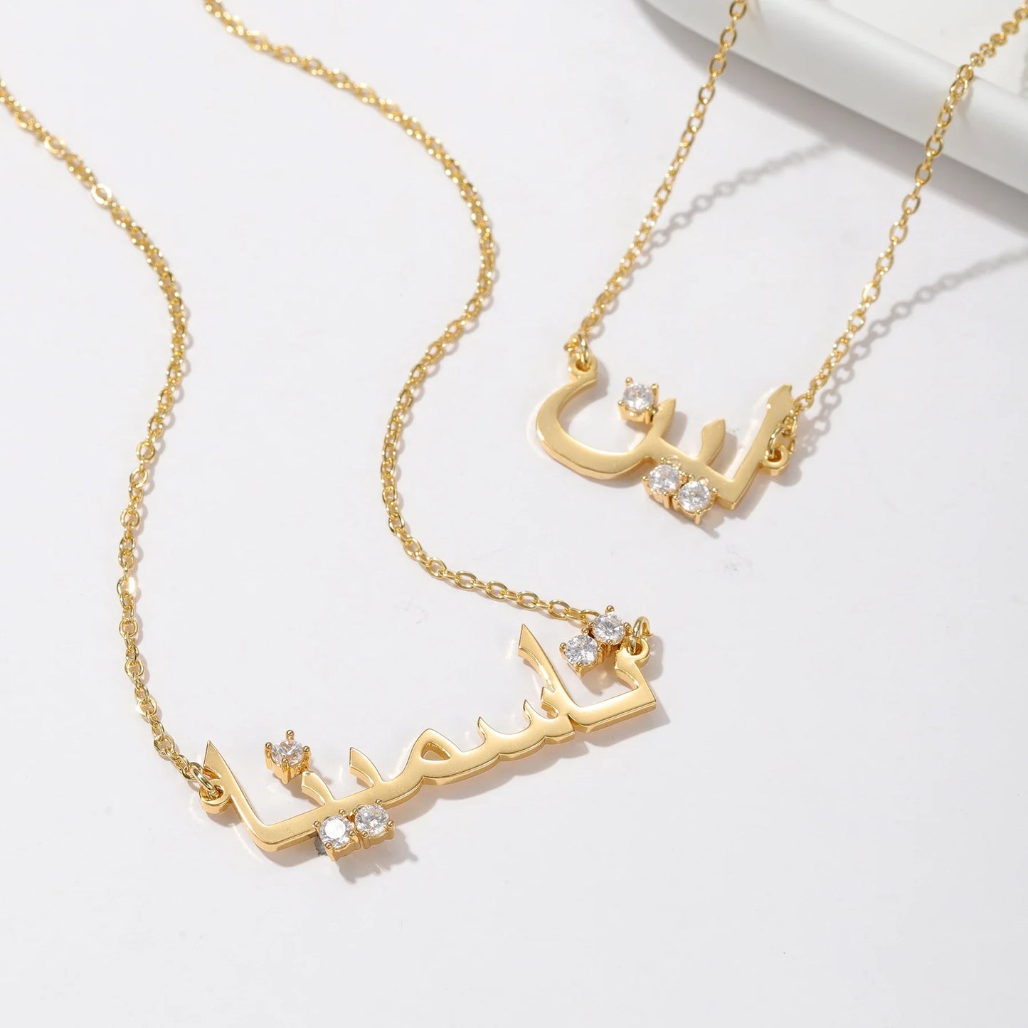 Personalised Arabic Name Necklace with Diamond Dots