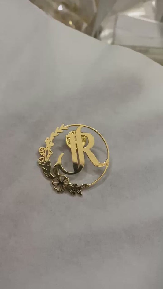 Wedding Initial Logo Lapel Pin – Customised | 22 Carat Gold Plated & 925 Silver Plated | Handcrafted Premium Finish