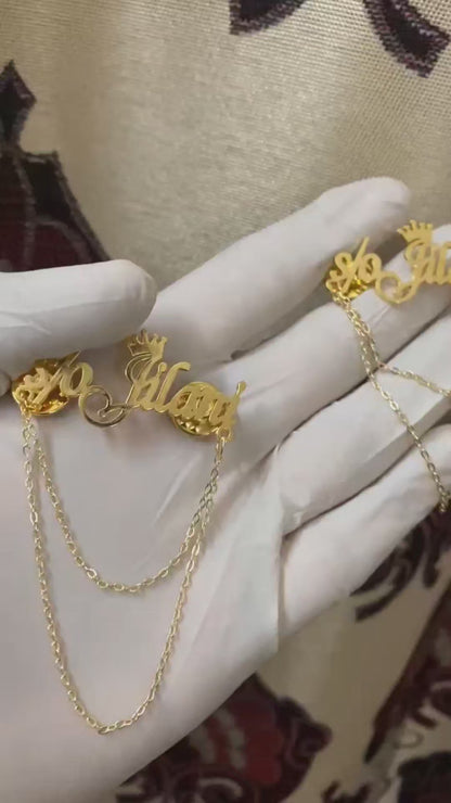Customised Name Wedding Brooch with Hanging Chain – 22 Carat Gold Plated & 925 Silver Plated Personalized Groom Accessory
