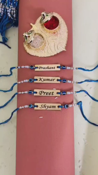 Gold Plated Custom Name Engraved Evil Eye Rakhi | Personalized Rakhi for Brother