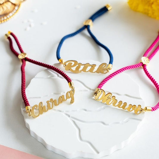 Custom Name Gold Plated Rakhi – Adjustable Thread, Color May Vary