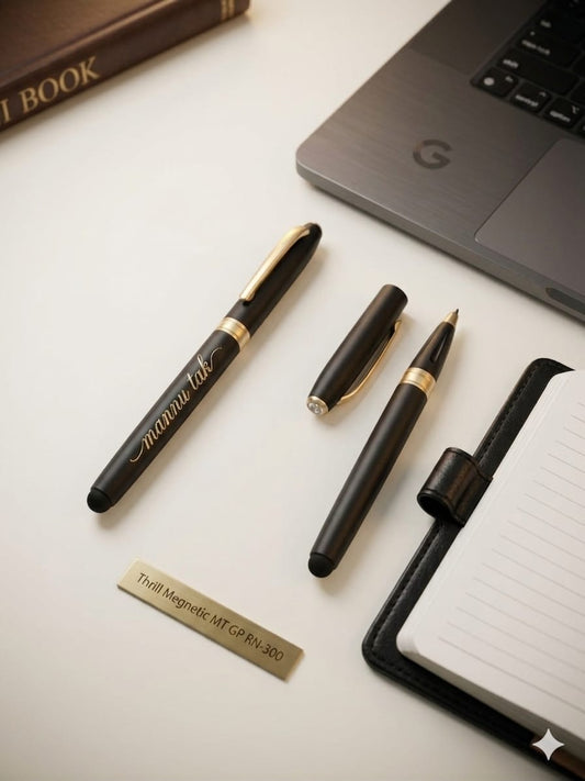 Personalized Thrill Magnetic Matte Black & Gold Executive Rollerball Pen