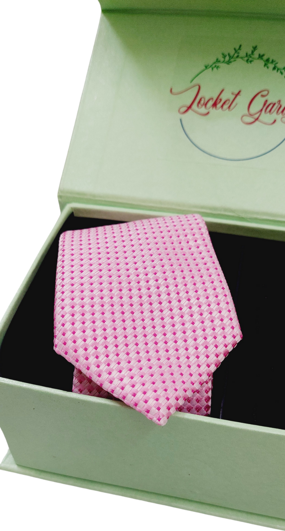 Bright Pink Checkered Tie with Personalised Cufflinks Gift Set