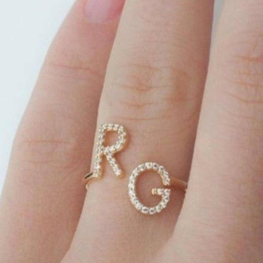 Couple Initial Customised Ring – Diamond Studs | Premium Quality Handcrafted | 22 Carat Gold & 925 Silver Plated