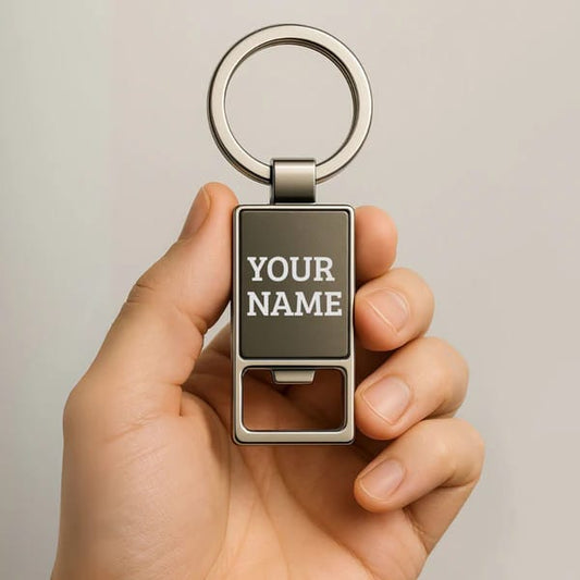 Personalized Metal Bottle Opener Keychain – Custom Engraved Name & Logo
