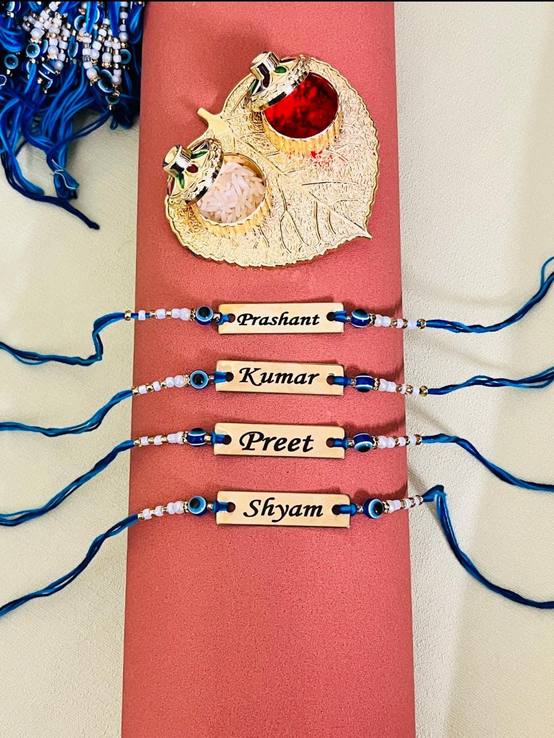 Gold Plated Custom Name Engraved Evil Eye Rakhi | Personalized Rakhi for Brother
