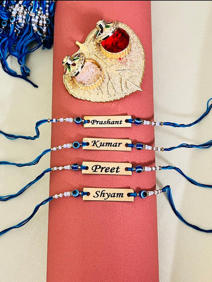 Gold Plated Custom Name Engraved Evil Eye Rakhi | Personalized Rakhi for Brother