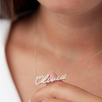 Personalized Diamond-Studded Name Necklace in 22-Carat Gold