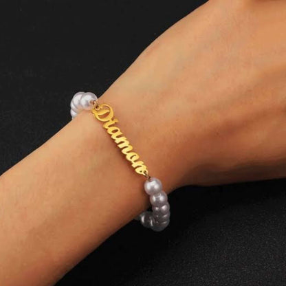 Luxury in Every Detail – Custom Name Bracelet with Pearls and Anti-Tarnish Finish