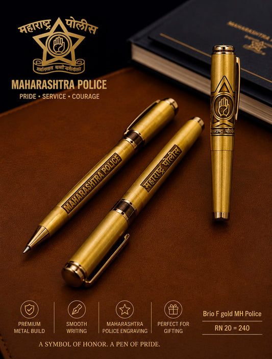 Maharashtra Police Engraved Premium Metal Pen | Brio F Gold Pen | Personalized Gift