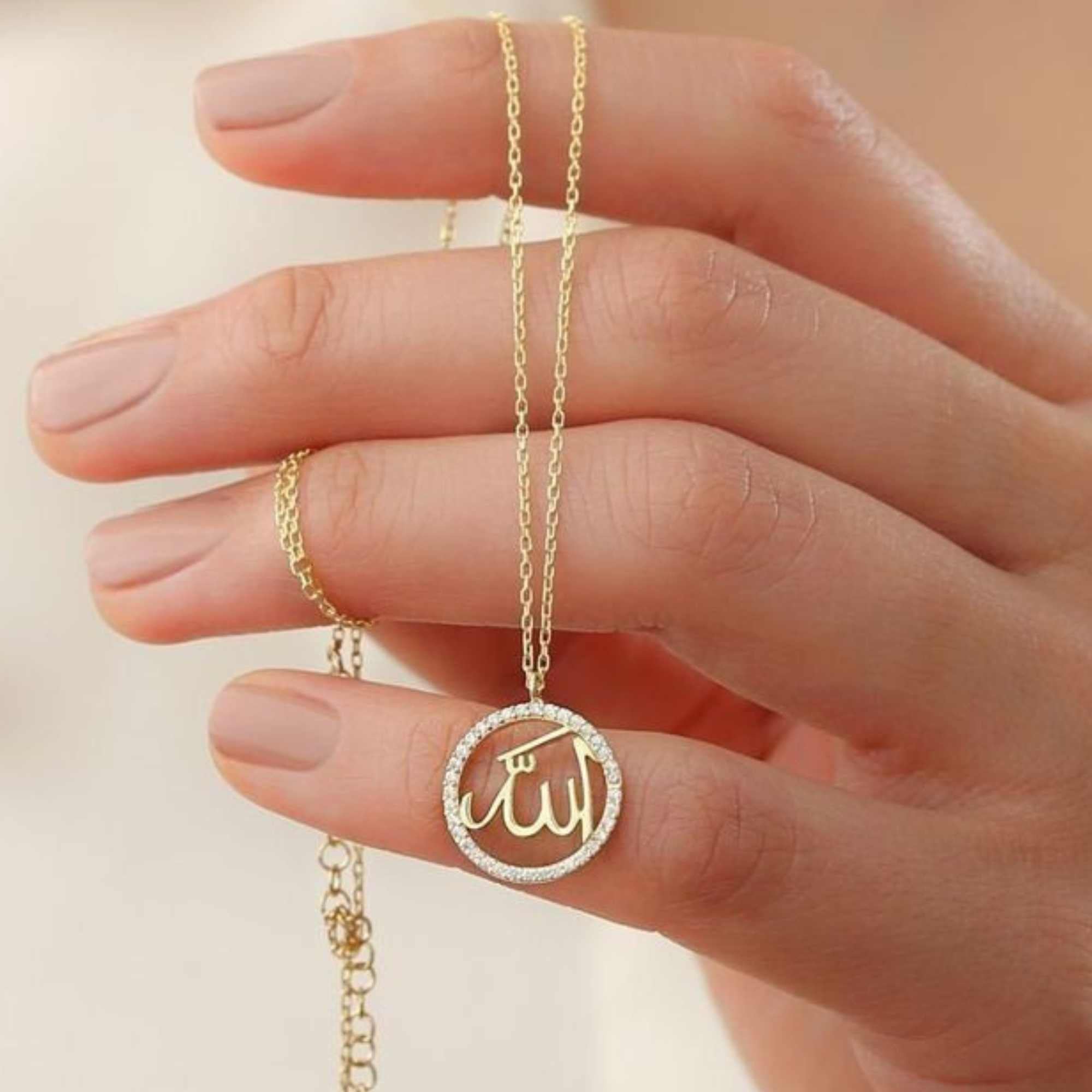 Timeless Blessings – Allah Name Necklace with 22K Gold-Plated Diamond Studs