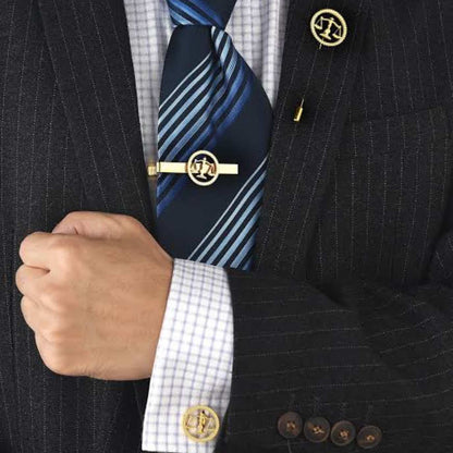 22K Gold-Plated Justice Emblem Combo – Tie Pin, Cufflinks & Brooch