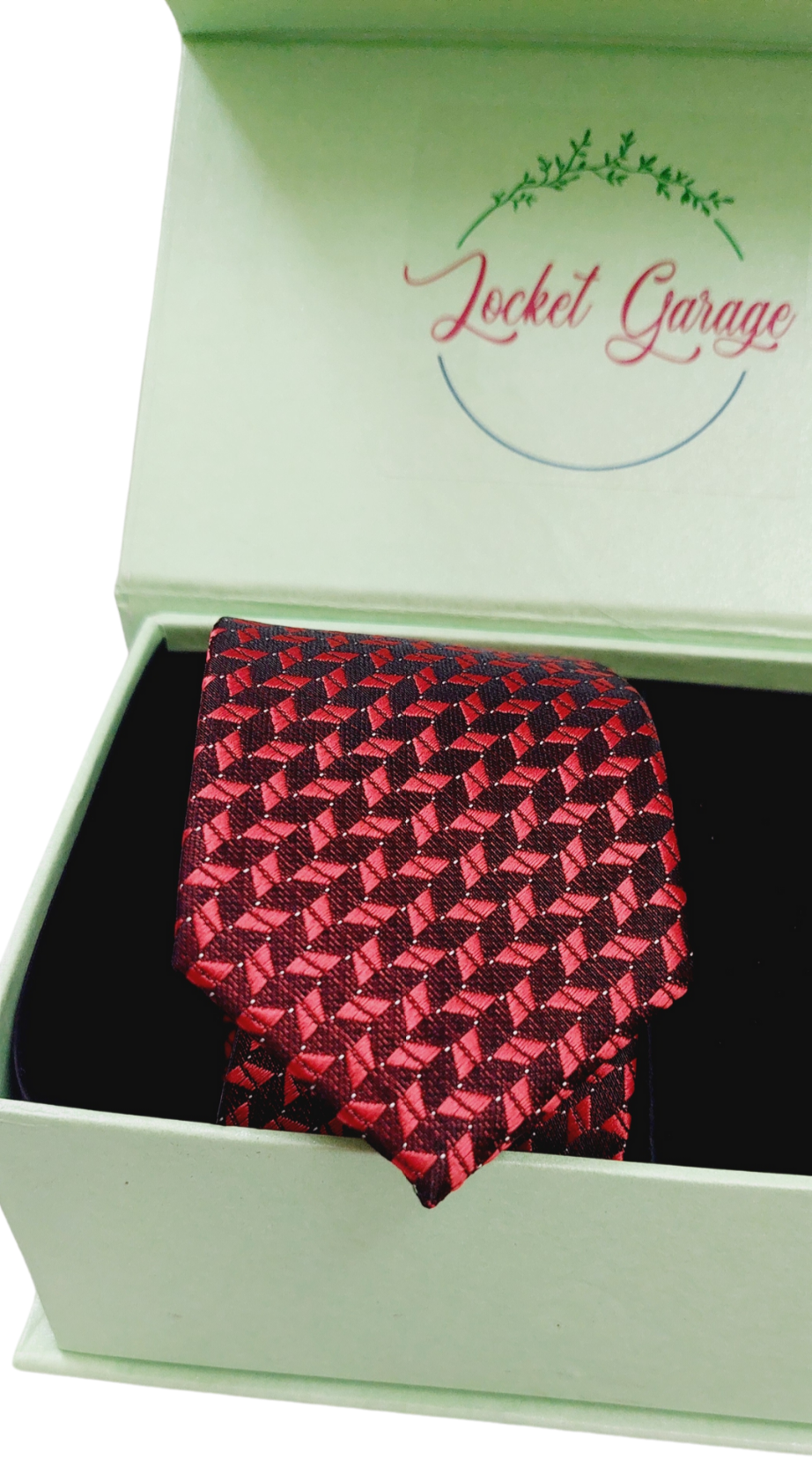 Men Accessory Gift Set of Personalised Initials Cufflinks and Red with Black Printed Tie