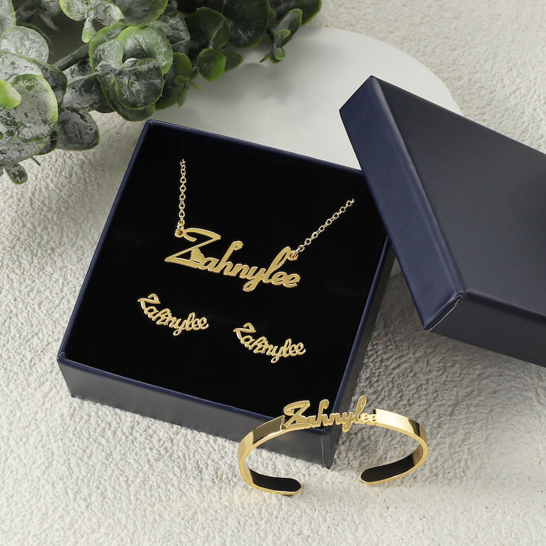 Chain Name Necklace Set Personalized Platinum Name Pendant