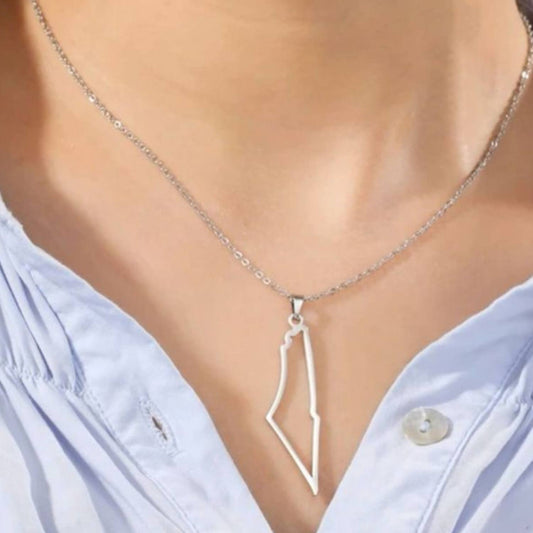 Elegant 22K Gold-Plated Palestine Map Pendant – 925 Sterling Silver
