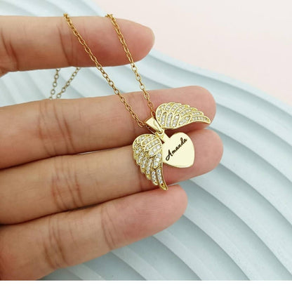 Wings of Love – Custom Name Pendant with Sparkle