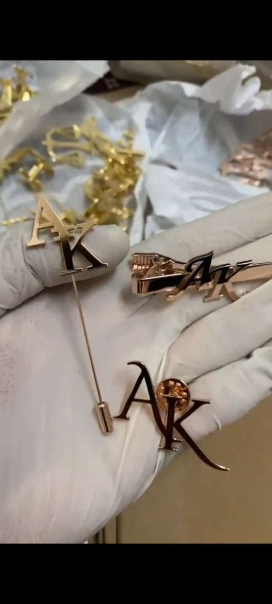 Personalized Lapel Pin and Tie Pin Combo – 22K Gold Plated & 925 Silver Plated Gift for Weddings
