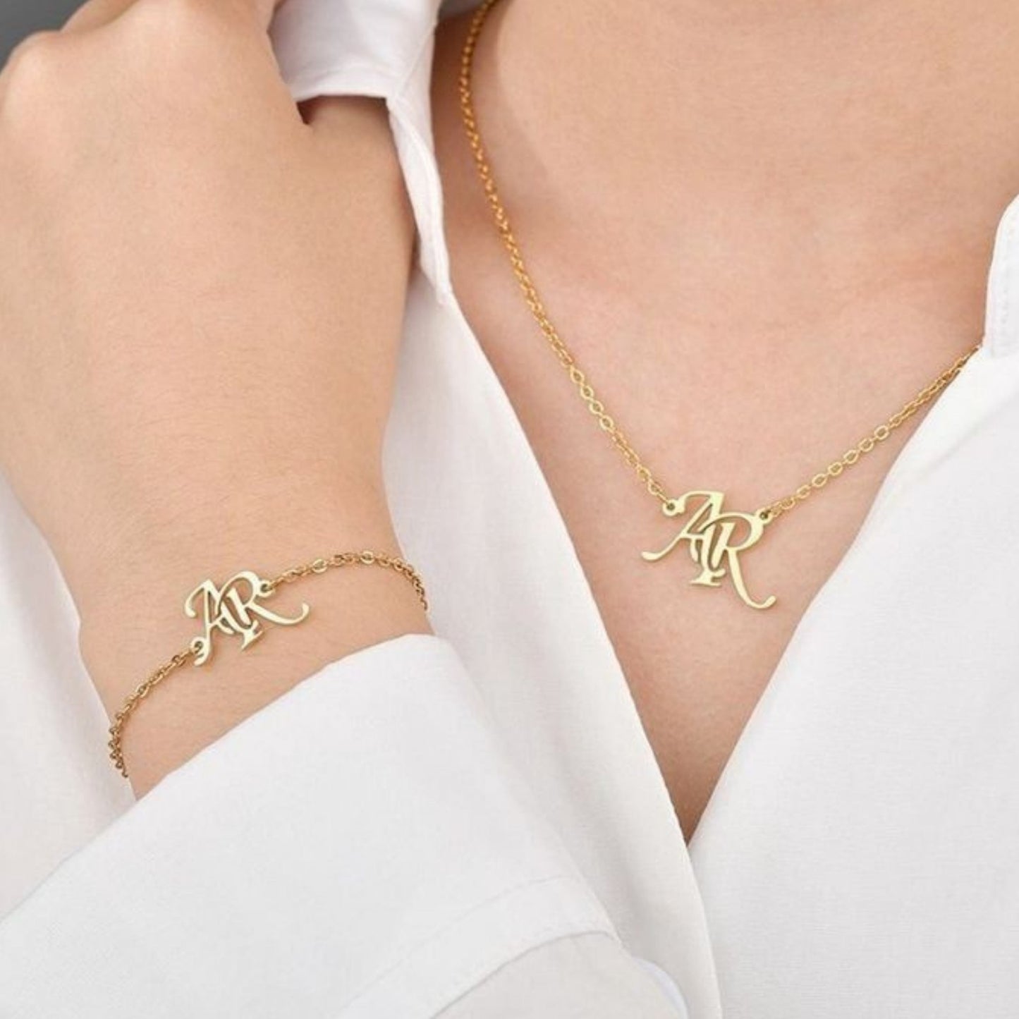 Personalized Bracelet and Chain Set – 22-Carat Gold Plated with Anti-Tarnish Finish