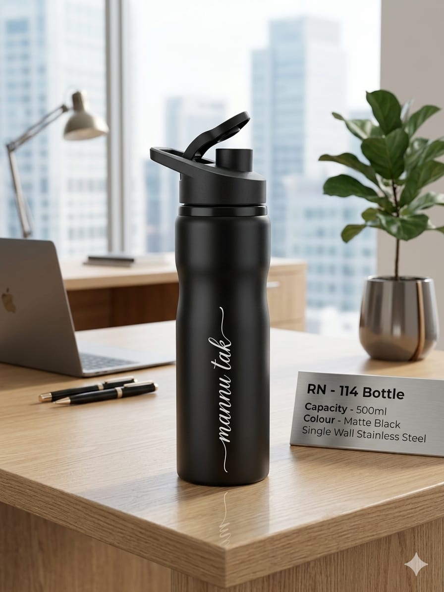 Personalized Name Or logo RN-114 Matte Black Stainless Steel Sports Water Bottle – 500ml
