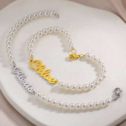Luxury in Every Detail – Custom Name Bracelet with Pearls and Anti-Tarnish Finish