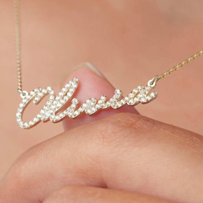 Personalized Diamond-Studded Name Necklace in 22-Carat Gold