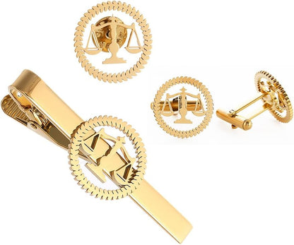 22K Gold-Plated Justice Emblem Combo – Tie Pin, Cufflinks & Brooch