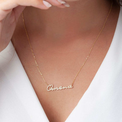 Personalized Diamond-Studded Name Necklace in 22-Carat Gold