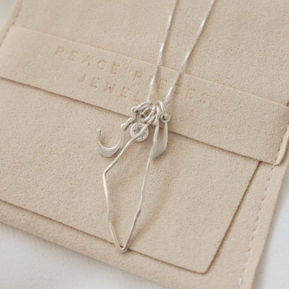 Personalized Double Arabic Letter Necklace with Hanging Diamond and Palestine Charm | 22K & 925 Plated (Hanging diamond charm (color and shape may vary)