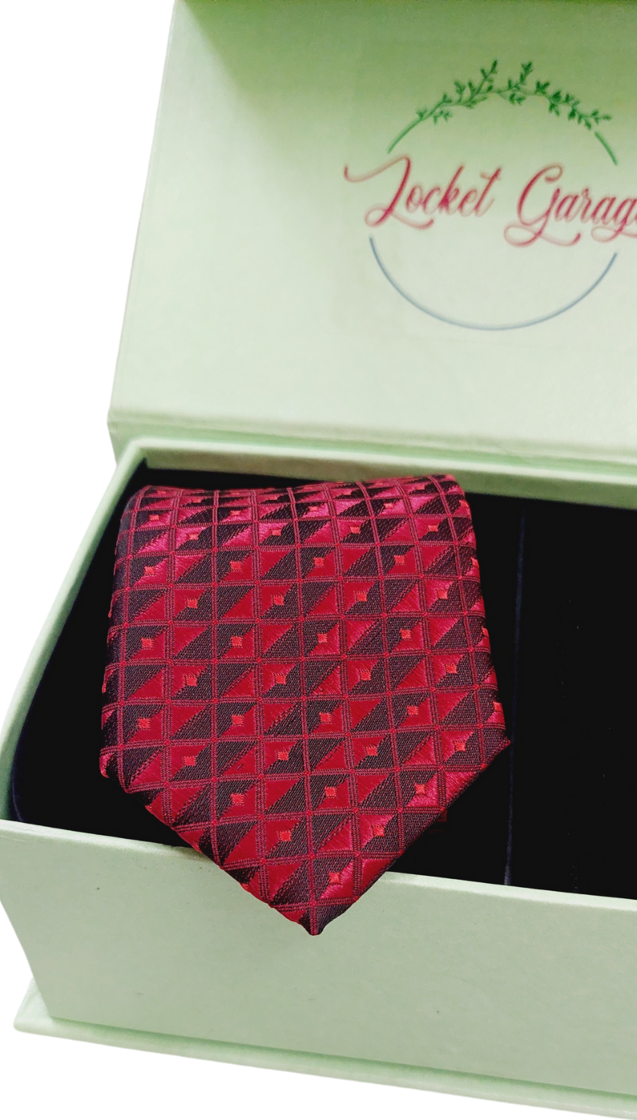 Men Accessory Gift Set of Personalised Initials Cufflinks and Burgundy Geometric NeckTie