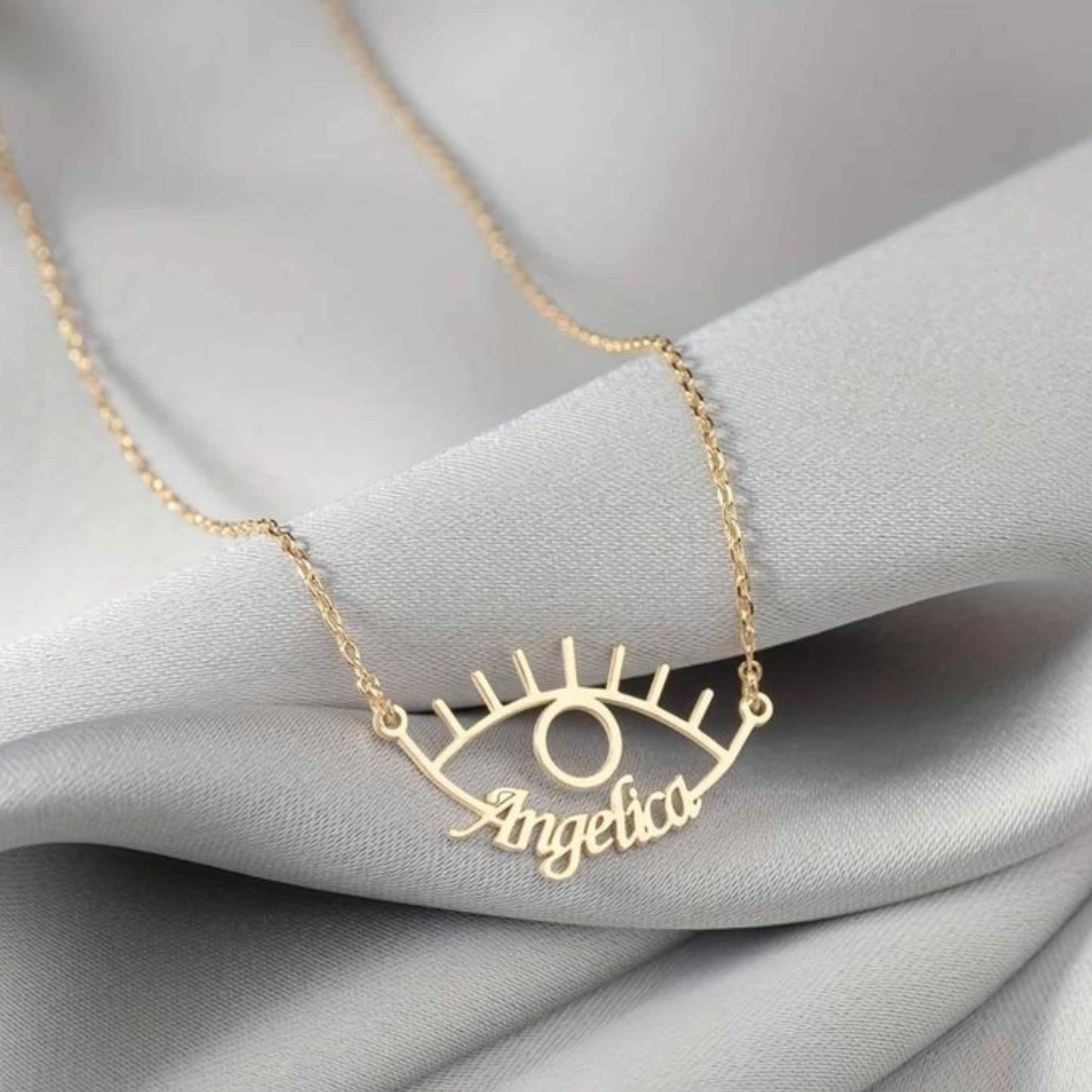 Lucky Eye - Custom Engraved Name Necklace with Evil Eye