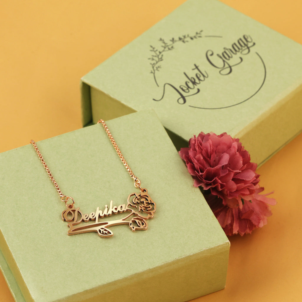 Personalised Single Rose Name Necklace - Main Image