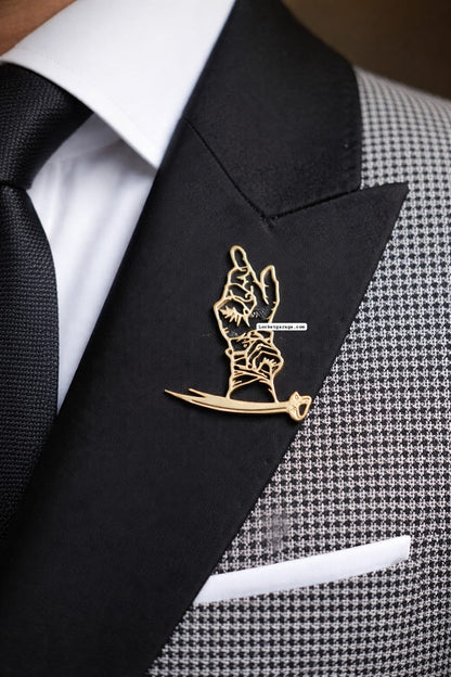 Gadiri Hand Sword Brooch – Premium Gold & Silver Lapel Pin for Men | Islamic Statement Brooch