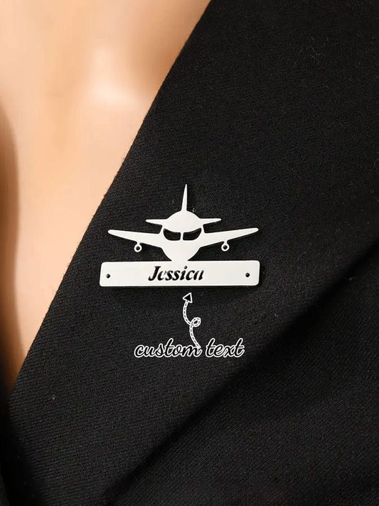 Custom Aeroplane Name Brooch – Sterling Silver 925 Plated & 22 Carat Gold Plated | Personalized Aviation Lapel Pin | Aeroplane