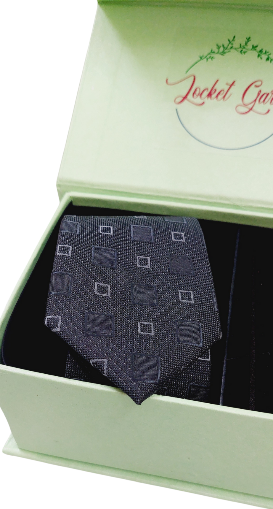 Boxed Combo Printed Drak Grey Tie with Personalised Cufflinks