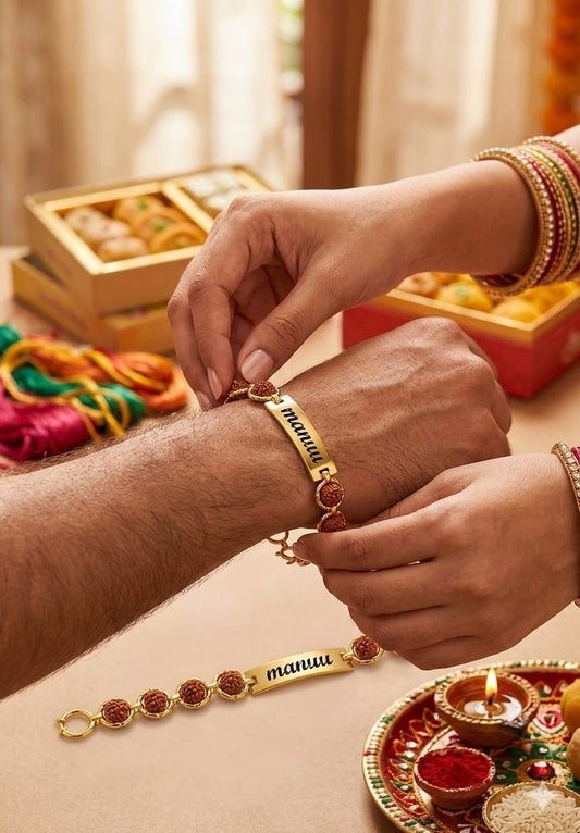 Stylish Rudraksh Bracelet Rakhi with Premium Watch Fitting