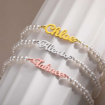 Luxury in Every Detail – Custom Name Bracelet with Pearls and Anti-Tarnish Finish