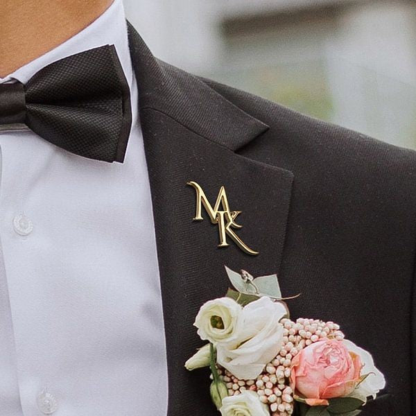 Personalised Double Initial Running Font wedding Brooch