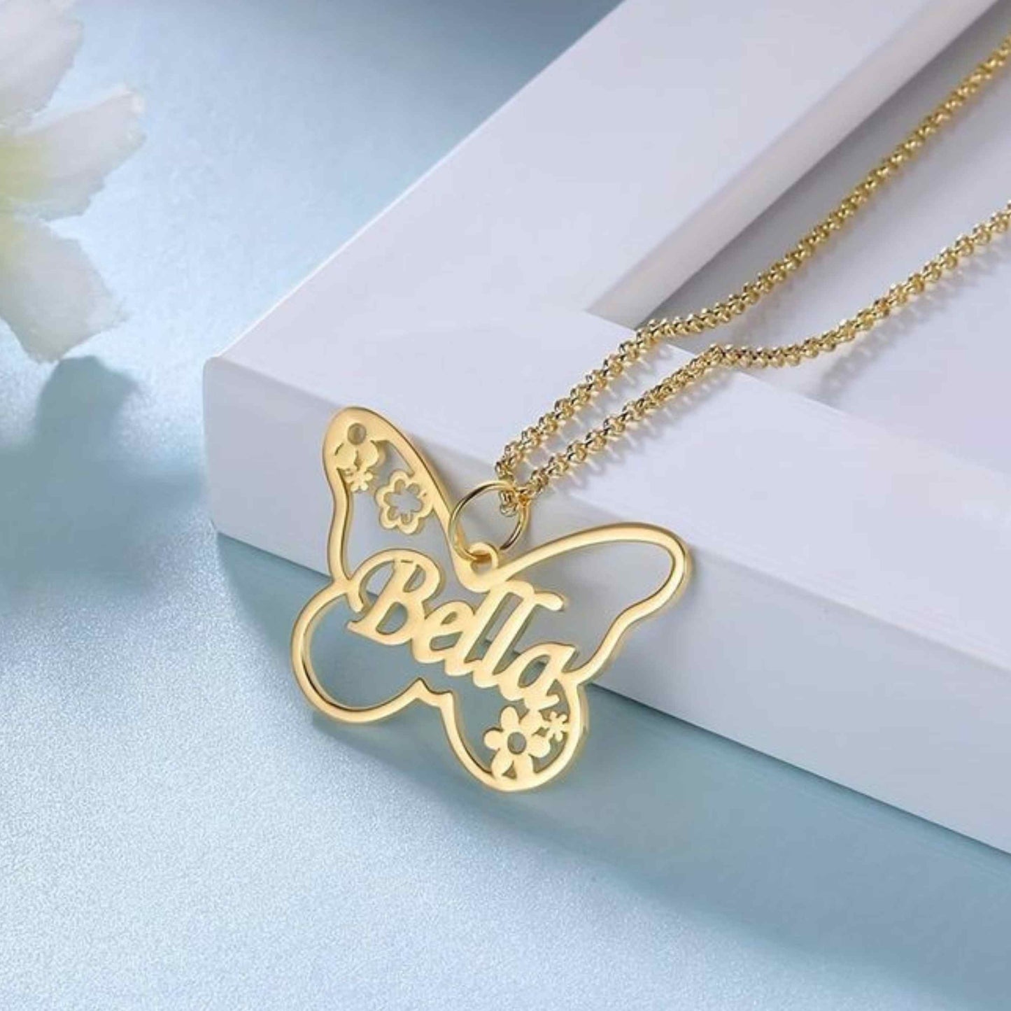 Fluttering Blooms - Personalized Butterfly Flower Name Necklace"